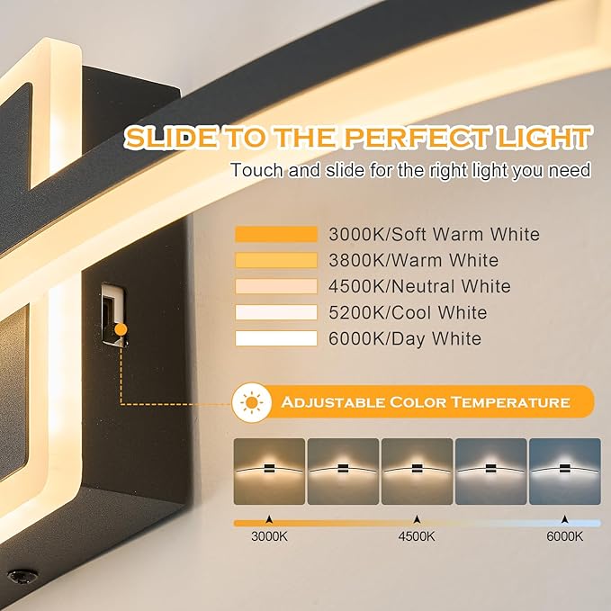 Benkut Modern LED Wall Sconce Black LED Bathroom Light Fixtures Over Mirror Wall Lighting for Bathroom, Dimmable Long Vanity Light for Bathroom Living Dining Room(5CCT 31.5Inch)