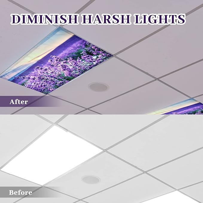 Hortsun 6 Pcs Fluorescent Light Covers - 4 x 2 Feet Magnetic Light Filters, Ceiling Lights Covers for Classroom Fluorescent Shade, Hospitals, School Office Cubicle Decor(Lavender)