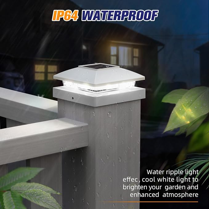 APONUO Solar Post Cap Lights for 4x4 5x5 Posts - IP64 Waterproof, 6500K LED, No-Wire Fence Lights & Deck Lights for Patio Garden Yard Patio, White-Cool White, 24 Pack