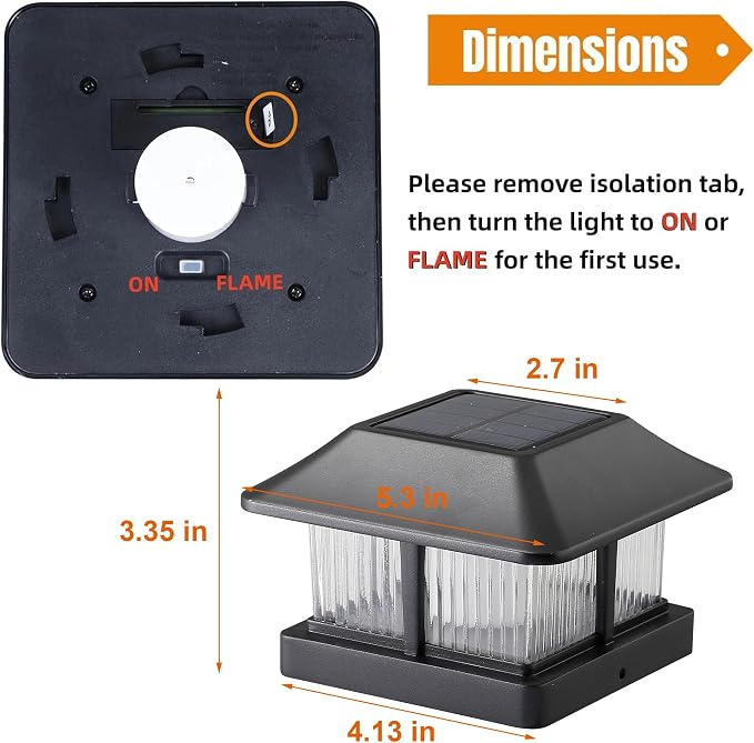 Dynaming 4x4 Solar Flame Post Cap Lights Outdoor, Solar Powered Fence Post Light, Flickering Flame LED Lantern Lamps Waterproof for Garden Deck Patio, Fit Wooden/Vinyl Posts, 12 Pack