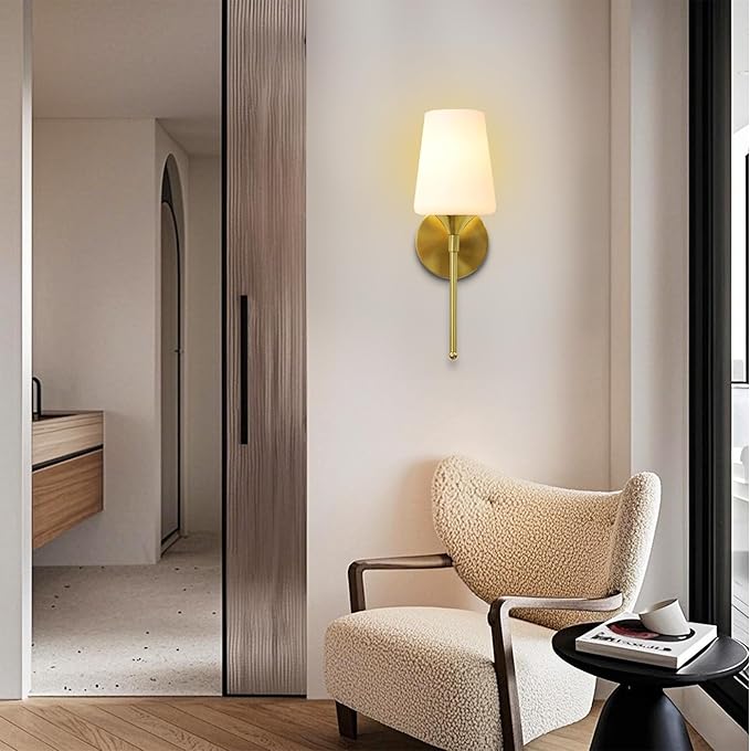 New Bathroom Vanity Light Fixtures 3 Lights Brushed Brass Glass Shade Modern Wall Bar Sconce Over Mirror (Brushed Brass, 1T)