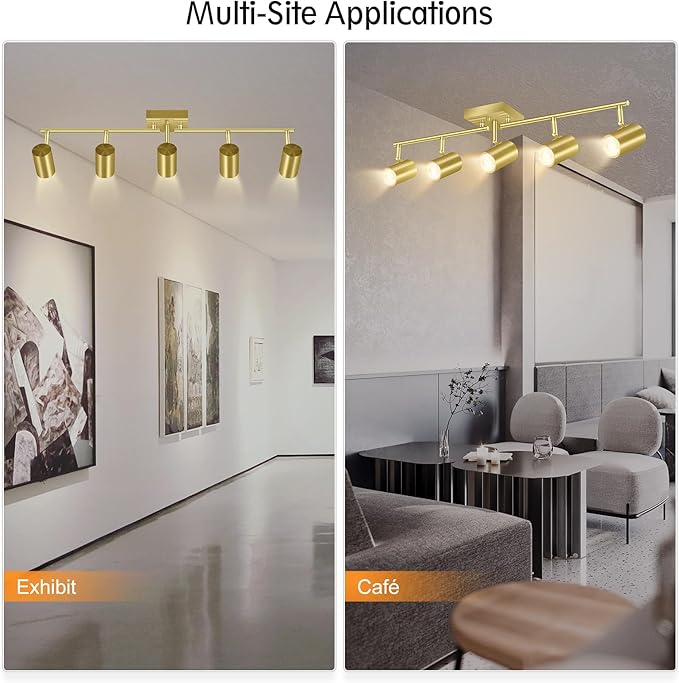 5 Light Track Lighting Fixtures Ceiling, Gold Kichen Track Lighting, Rotatable Light Heads, Adjustable Modern LED Track Lights for Kitchen/Living Room/Hallway/Bar,GU10 Bulb Not Included