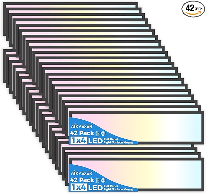 AIKVSXER 42PACK 1x4 LED Flat Panel Light Surface Mount LED Ceiling Light, 5500LM 50W TRIAC 10-100% Dimmable, 3000/4000/5000k AC120V Kitchen Lights Ceiling Flush Mount for Garage/Basement Black