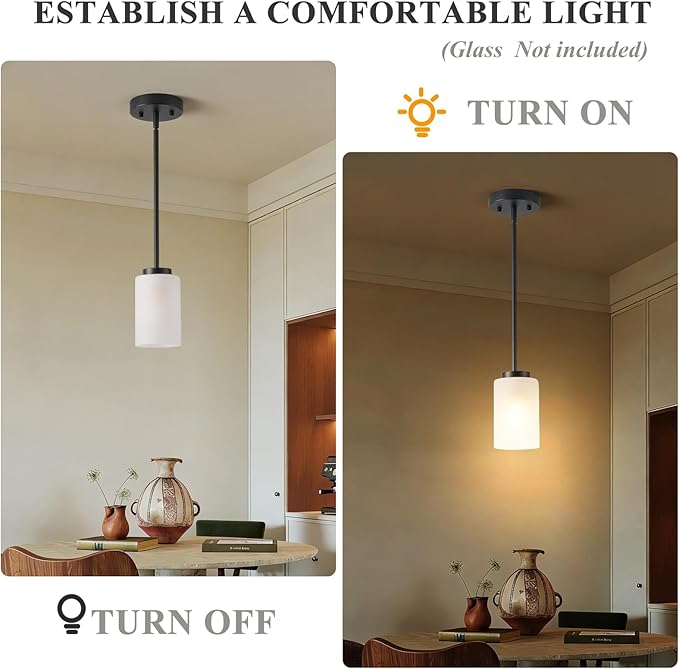 2 Pack Pendant Light Fixtures, Adjustable Kitchen Island Hanging Ceiling Lights with White Frosted Glass Shades, Black, House Indoor Light for Bedroom Living Room