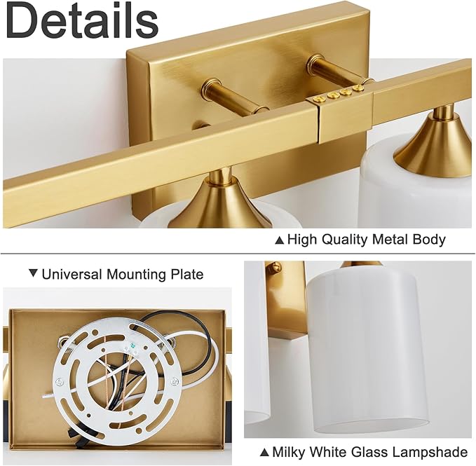 ZHU YAN 4-Light Bathroom Lighting Fixtures Over Mirror,Gold Bathroom Light Fixtures,Modern Wall Sconces Milky White Glass Shades for Bathroom Vanity Light,E26 Base