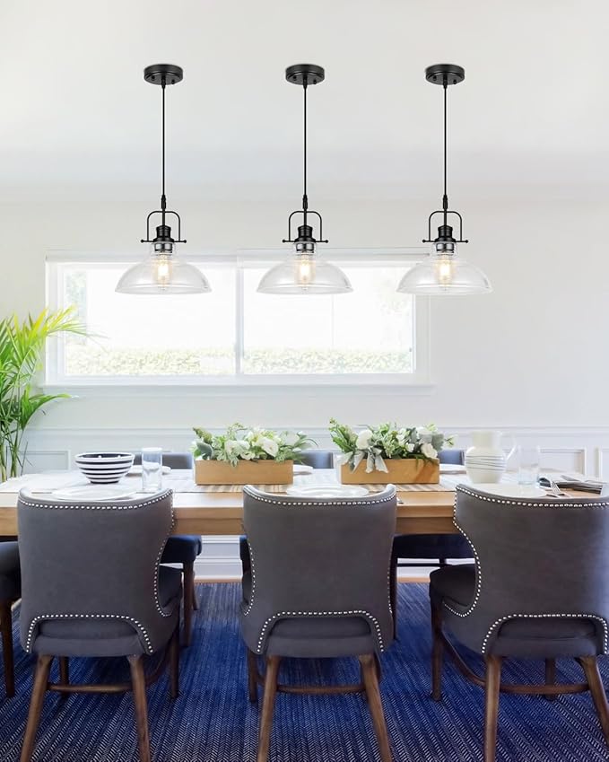 WILON Seeded Glass Pendant Lights Kitchen Island Lighting, Black Modern Farmhouse Pendant Light Fixture with E26 Base, Vintage Hanging Ceiling Lamp for Kitchen Sink Hallway Dining Room Entry Hall
