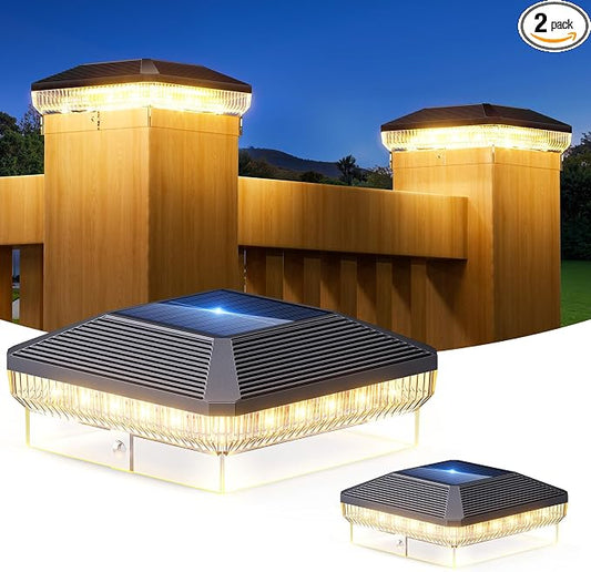 2 Pack 3 Modes 4x4 Solar Post Cap Lights Outdoor, 40 LEDs Post Solar Lights Outdoor Waterproof, Fence Post Solar Lights, Solar Powered Deck Fence Post Lights for Vinyl Wooden Post