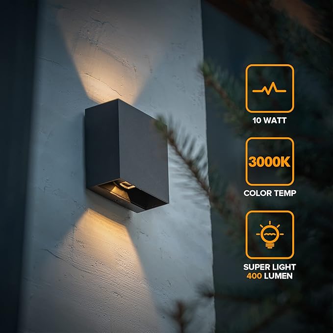 LUTEC 2-Pack LED Up & Down Modern Wall Lamp, Aluminum Anti-Rust Outdoor Indoor Wall Sconce, 10W 3000K Warm White, Adjustable Exterior Wall Light, Waterproof for Porch, Patio, Garden, Bedroom-Black