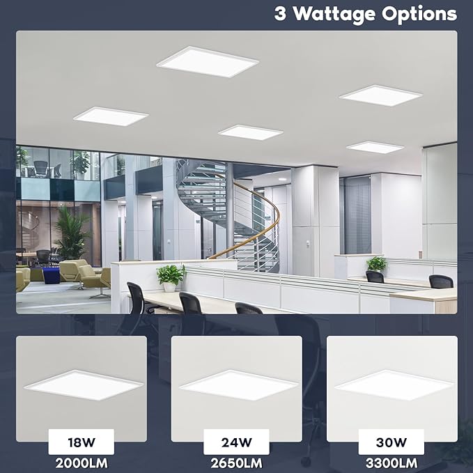 LUXRITE 1x2 FT Slim Surface Mount Panel Recessed Lighting, 5 Color Temperature Options 2700K-5000K, Dimmable LED Panel Light, 2000/2650/3300 Lumens, 18W-30W, Edge Lit, Damp Rated, ETL Listed (4 Pack)