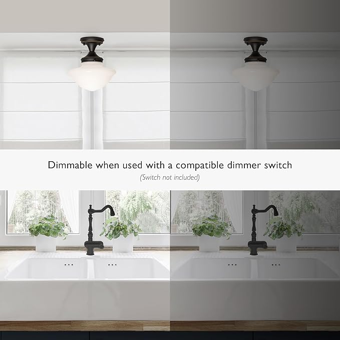Design House Vintage-Inspired Schoolhouse Semi-Flush Mount Ceiling Light, 9 in x 9 in x 10 in, Oil-Rubbed Bronze, White Glass Shade, 507502