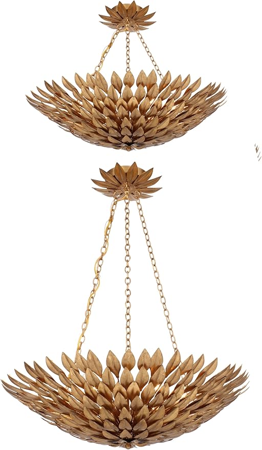 Crystorama Broche 6 Light Antique Gold Semi Flush Mount