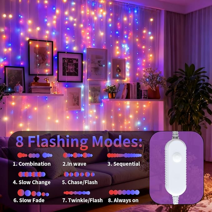 YoungPower Multicolor Led Curtain Lights, 400 LED 8 Lighting Modes Fairy Light, IP65 Waterproof for Bedroom Party Christmas Wedding Garden Home Wall Decor