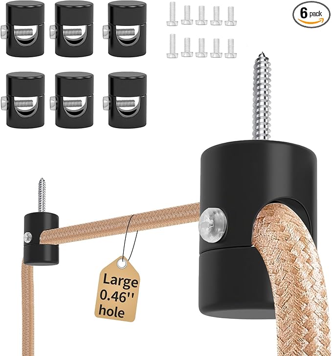 Upgrade 0.46’’ Big Hole Ceiling Hooks for Hanging Lights，Aluminum Ceiling Hook for Light Fixture, Black Adjustable Swag Hook, Pendant Lights Hook, Swag Hooks for Hanging Lamp Shades (6 Pack)