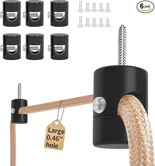 Upgrade 0.46’’ Big Hole Ceiling Hooks for Hanging Lights，Aluminum Ceiling Hook for Light Fixture, Black Adjustable Swag Hook, Pendant Lights Hook, Swag Hooks for Hanging Lamp Shades (6 Pack)