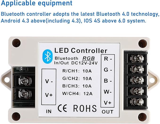SUPERNIGHT Wireless Bluetooth RGBW/RGB Controller for 5050 3528 LED Light Strips, Smart Phone APP Control Smart Controller for iOS and Android