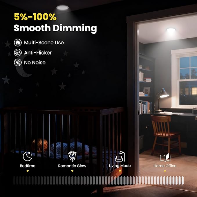 Recessed Lighting 6 Inch 4Packs, 3000/4000/5000K Anti-Glare LED Can Lights, 12W 1080LM High Brightness Dimmable Recessed Lights, Easy-to-Install Wafer Light with Junction Box, ETL & FCC & IC