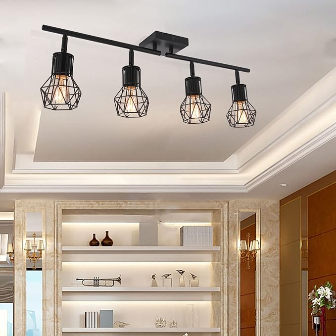 Track Lighting Fixtures Ceiling，Industrial Black Kitchen Track Lighting for Kitchen, Living Room, Dining Room, Hallway（E26