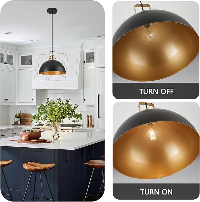 18 Inch Large Pendant Lights for Kitchen Island Matte Blacks Farmhouse Pendant Light fixtures Adjustable Height Dome Hanging Light for Dinning Room Bedroom Hallway,1 Pack