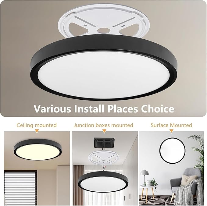 4PK Dimmable 15.8 Inch Led Ceiling Light Flush Mount, 34W, 3060LM, 3000K/3500K/4000K/5000K/6500K CCT, 0.98" Super Slim Close to Ceiling Round Flat Panel Light for Hallway,Kitchen ect, Black