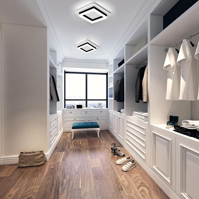 CANEOE 2 Packs Led Ceiling Light Fixture,Modern Hallway Light fixtures Ceiling Lighting,Black Square Close to Ceiling Lights for Bathroom Bedroom Kitchen Balcony Stair