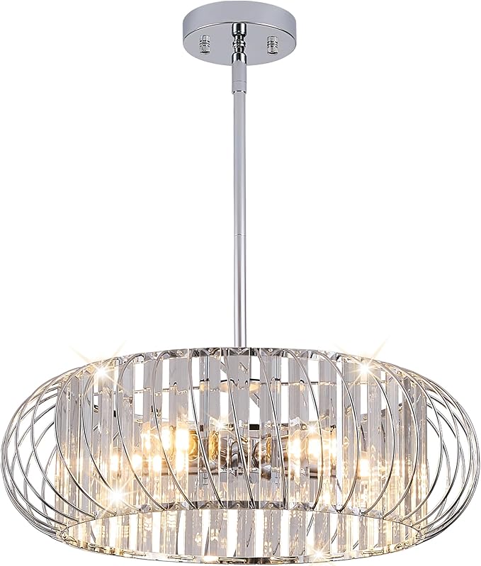 5-Light Semi Flush Mount Ceiling Light, 19 Inch Chrome Metal Cage Hallway Ceiling Lamps, Farmhouse Ceiling Light Fixture, Industrial Crystal Chandelier for Corridor Bathroom Kitchen (E12,19 Inch)