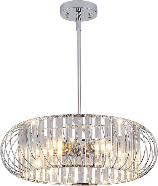 5-Light Semi Flush Mount Ceiling Light, 19 Inch Chrome Metal Cage Hallway Ceiling Lamps, Farmhouse Ceiling Light Fixture, Industrial Crystal Chandelier for Corridor Bathroom Kitchen (E12,19 Inch)
