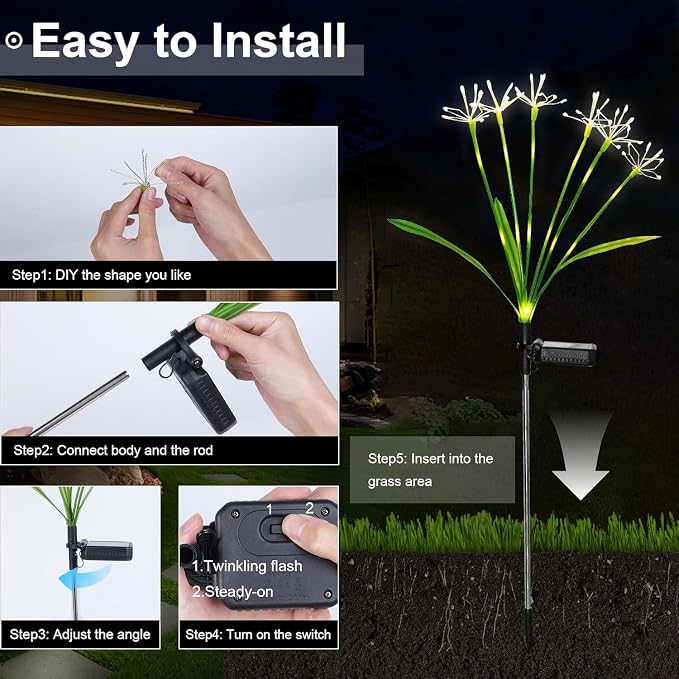 Solar Garden Lights Outdoor: Waterproof 6-Pack DIY Decorative Firework Lights with 2 Modes for Yard Patio Pathway Outside Fairy Decor - Mothers Day Gifts for Women Mom, Warm White