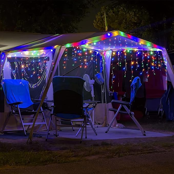 Solar Christmas Lights Outdoor Waterproof Christmas Decorations Curtain Lights 320LED 29.5ft 60 Drops, Solar Powered Rechargeable Fairy Lights for Party, Holiday, Wedding Decorations(Multicolor)