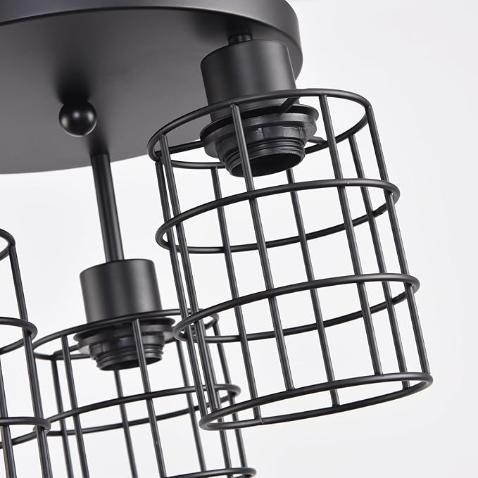 3 Lights Industrial Ceiling Light Fixtures,Iron Cage Ceiling Lamp Pendant Lighting,3-Light Close to Ceiling Light Fixtures, Modern Chandelier for Bedroom Entryway Kitchen Hallway