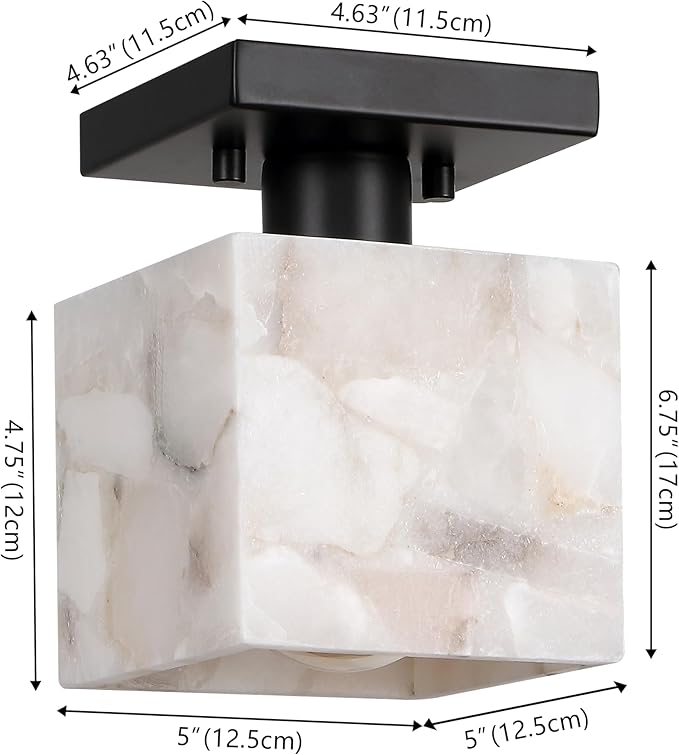 JONATHAN Y 5" White Marbling/Black Modern 1-Light Semi Flush Mount Ceiling Light for Bedroom, Cube White Alabaster Marble Shade, Mid-Century Minimalist Fixture, LED Bulb Included (JYL1202B)