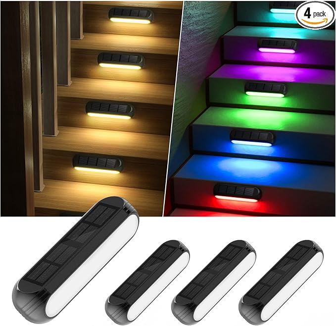 Ahaorigin Solar Outdoor Lights for Deck 4 Pack, Upgraded RGB Solar Fence Lights with Color Changing & Warm White Mode, Waterproof LED Solar Powered Light for Yard, Wall, Stairs, Pool and Step Decor