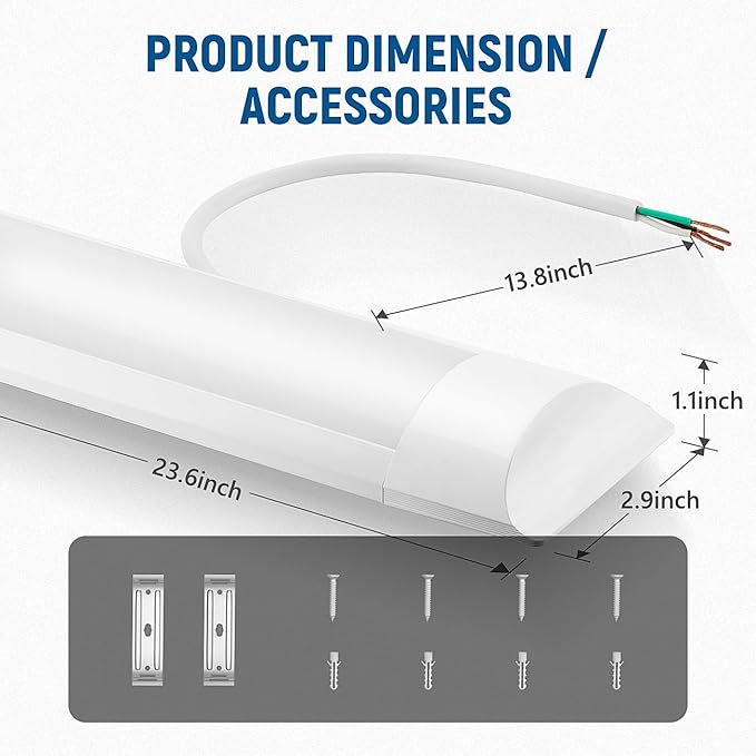 DAKASON 4-Pack 2FT LED Ceiling Light for Garage Flush Mount, 18W 2160lm LED Shop Lighting Closet Light Fixture, Wraparound Lights Surface Mount, 3/4/5000K Adjustable