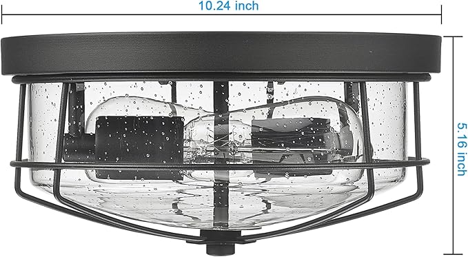 Darkaway Ceiling Light Fixtures Flush Mount Light Fixtures with Seeded Shade, Indoor Outdoor Ceiling Light for Hallway Entryway Bedroom Porch Kitchen Stairways 2-Light E26