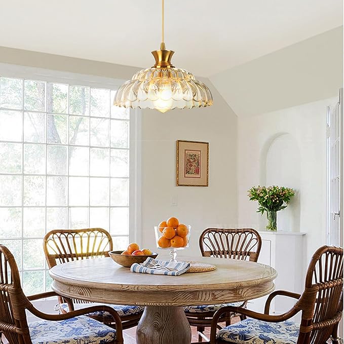 Glass Pendant Lights Kitchen Island, 11.8" Vintage Lighting Glass Light Fixtures Brushed Gold Modern Glass Chandelier Hanging Ceiling for Dining Living Room Restaurant Bedroom Foyer Entryway