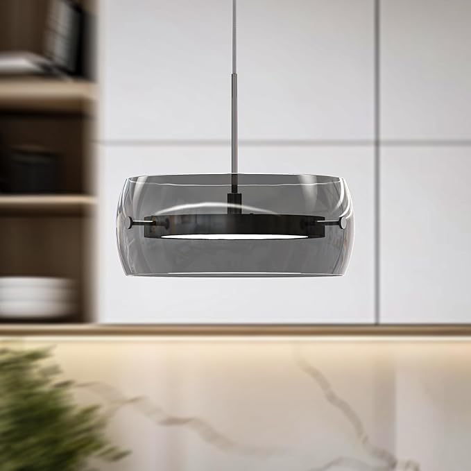 Modern Pendant Lights Kitchen Island, Dual-Sided LED 3-CCT Dimmable Smoked Glass Hanging Lighting Fixture, Adjustable Cable for Dining Room, Bar, Over Table, Sloped Ceiling Chrome Silver