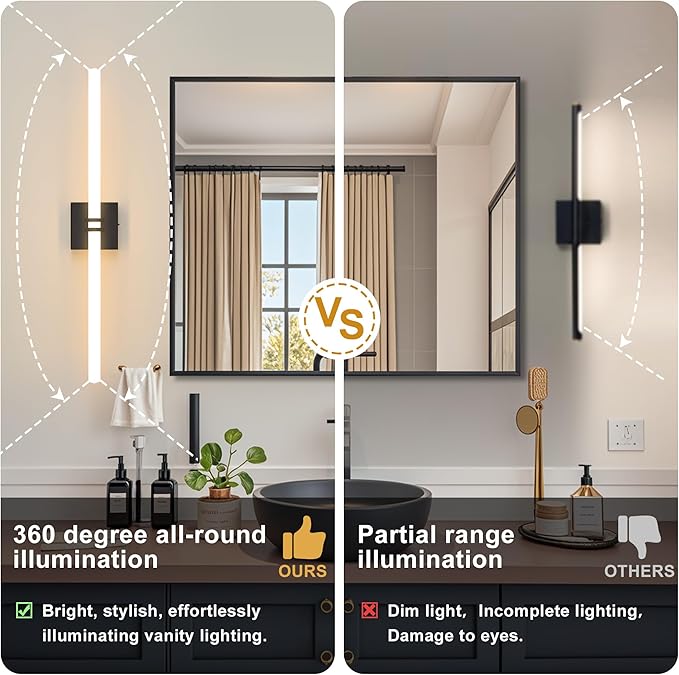 Bathroom Light Fixtures,Black 28W LED 360° Full Lighting Modern Wall Sconce Vanity Light with 5-Color Dimmable 3000K-6000K, 29.92inch Vanity Lighting for Bath, Powder Room, Bedroom, Hallway