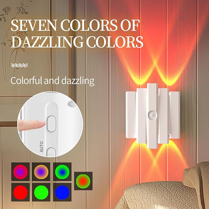Rechargeable Motion Sensor Night Light, Magnetic RGB Color Changing LED Ambient Lighting, Compact Battery Operated Indoor Wall Light for Hallway, Stairs, Bathroom & Kids Room (USB-C)