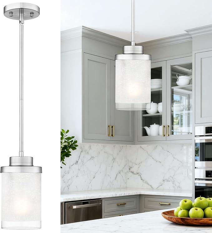 TENGXIN ENGXIN Modern Pendant Light for Kitchen Island, 6 Inch Brushed Nickel Hanging Ceiling Light Fixture,Farmhouse Pendant Lighting for Dining Room Bedroom Bar Office,TXPLBN01-L