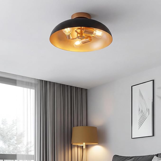 kudos 16 Inch Vintage Flush Mount Ceiling Light,3-Light Farmhouse Ceiling Light, Black Ceiling Light Flush Mount for E26 Base Bedroom Hallway Dressing Room, KDCL02-BKE