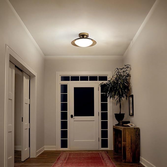 Dimmable Mid Century Modern Flush Mount Ceiling Light, Small LED Ceiling Light 5CCT 11.8in Black and Gold Kitchen Light Fxitures with Acrylic Shade for Hallway Entryway Bedroom Kitchen Laundry Room