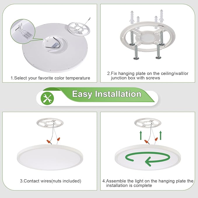 1PK 15.8 Inch LED Flush Mount Ceiling Light Fixture, 32W,3200LM,3000K/4000K/6000K CCT Selectable,0.67 inch Super Slim LED Ceiling Light for Bedroom,Hallway,Kitchen,White