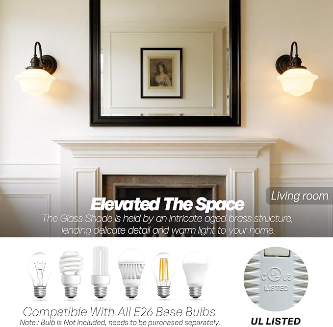 Vintage Wall Sconce Light Hardwire Black Bathroom Vanity Light with Frosted Milk White Gyro Glass Shade Modern Farmhouse Wall Lamp Fixture for Bathroom Mirror Living Room Bedroom Indoor