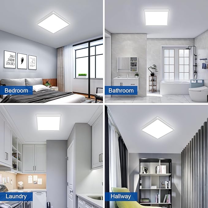 12 inch Flush Mount LED Ceiling Light Fixture, 6500K Daylight White Square LED Ceiling Light, Slim Flat Panel Light for Laundry Room, Bedroom, Kitchen, Living Room, Closet (6 Pack)
