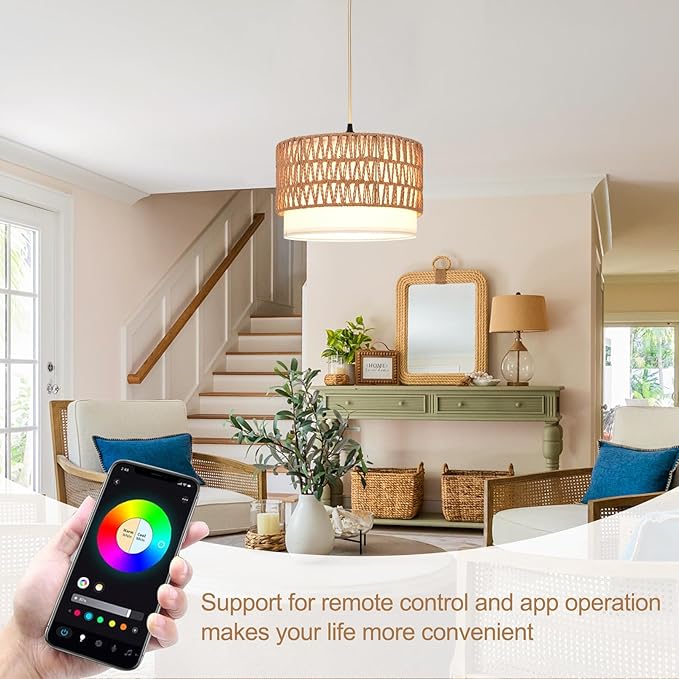 ZSLAIFU Hanging Lamp Plug in Pendant Light, 15FT Hanging Lights with Plug in Cord, Hanging Light with Smart RGBCCT Bulb and Remote, Hanging Lamps for Bedroom, Living Room, Kitchen, Farmhouse