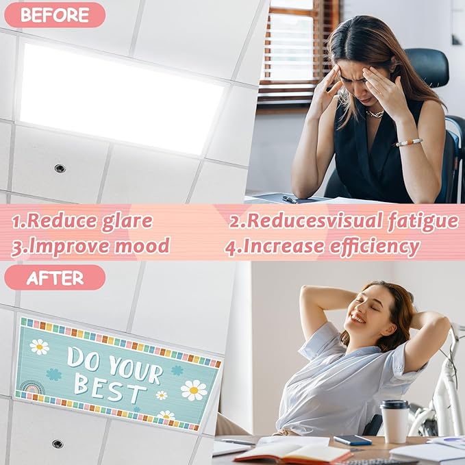 8 Pcs Fluorescent Light Covers with 80 Magnets Decorative for Classroom Ceiling Lights 4 x 2 Feet Magnetic Light Cover Filter Easy Install for Office Hospitals Drop Home Ceiling Supplies (Boho)