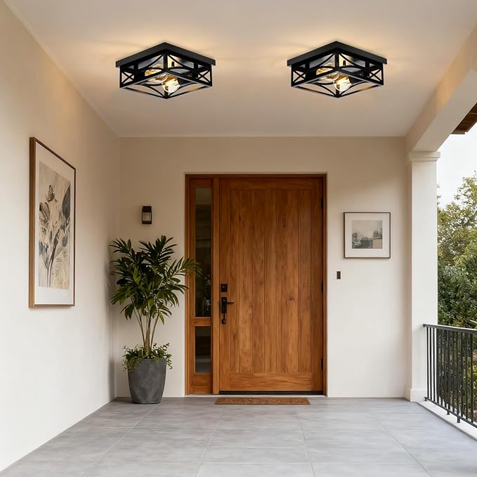 Ceiling Light, Farmhouse Flush Mount Ceiling Light, 2-Light Light fixtures Ceiling Mount, Modern Square Black Light Fixture, Kitchen Lighting Fixtures Ceiling,Bedroom,Balcony