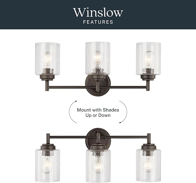 Kichler Winslow 21.5" Vanity Light in Olde Bronze®, 3-Light Transitional Bathroom Light with Clear Seeded Glass. (21.5" W x 9.25" H), 45886OZ