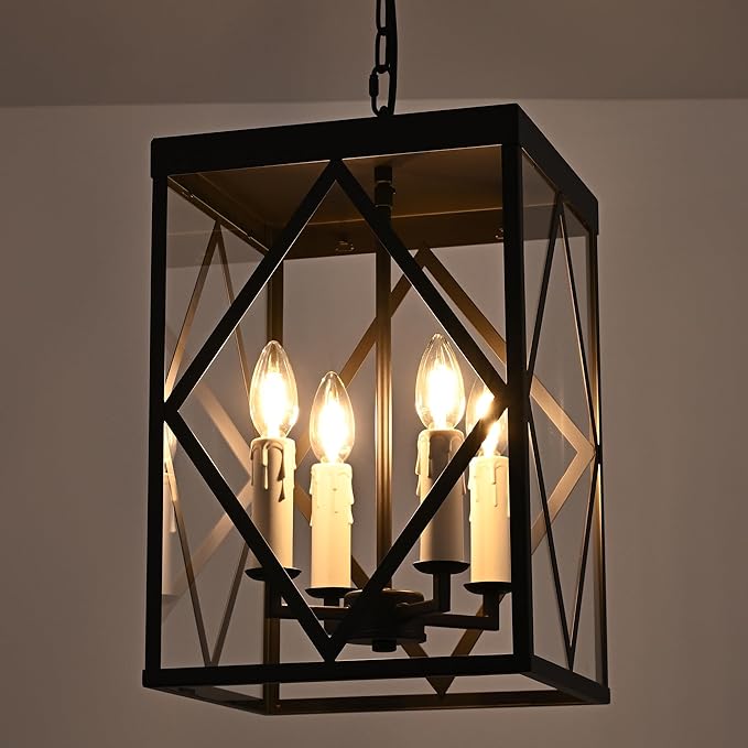 Exterior Hanging Lantern Porch Pendant Lights with Clear Glass Oil Rubbed Brozne Outdoor Pendant Light Adjustable Outside Chandelier Ceiling Mount or Front Porch Entrance Patio Foyer, 4 Light