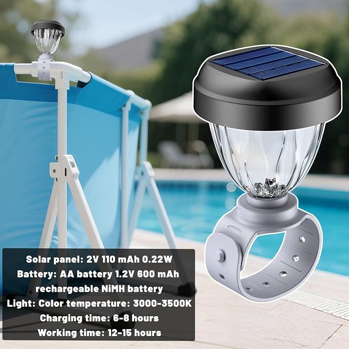 Solar Pool Lights for Above Ground Pools, LED Energy Saving Warm White Light, Waterproof for Frame Swimming Pools Night Accessories (8 Pcs)