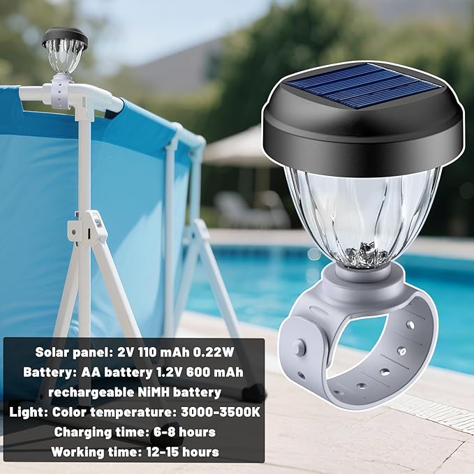Solar Pool Lights for Above Ground Pools, LED Energy Saving Warm White Light, Waterproof for Frame Swimming Pools Night Accessories (6 Pcs)